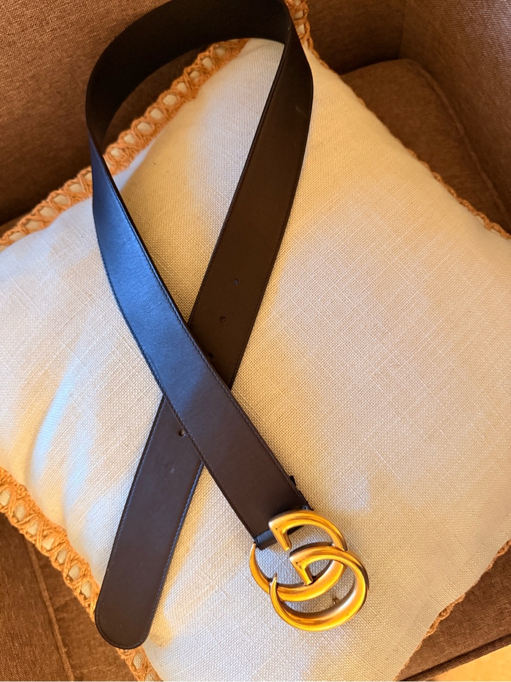 Gucci Black Leather Belt with Gold Double G Buckle